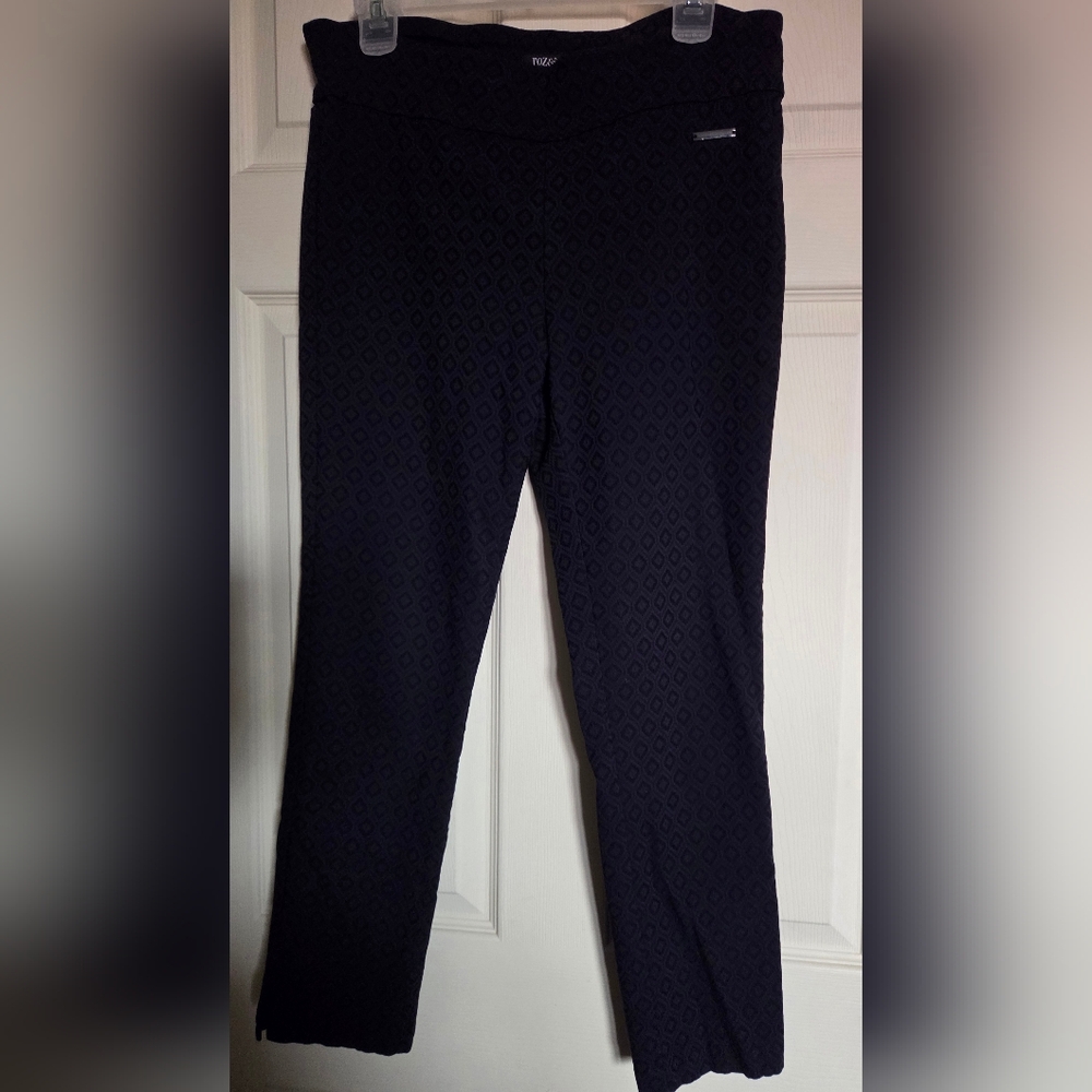 Roz & Ali Navy & Black Patterned Stretch Pant Size 12P